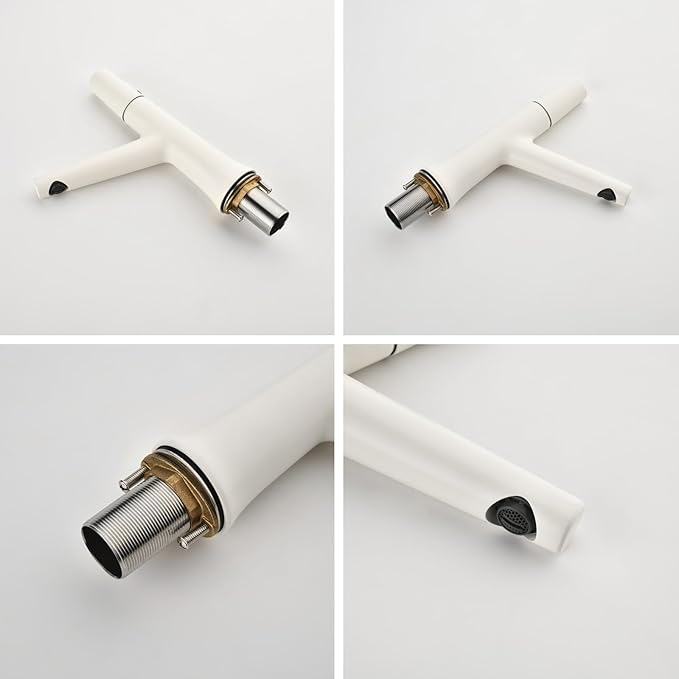 BiaoTeng Bathroom Faucet 1 Hole Single Handle Hot and Cold Brass Faucet for Bathroom Sink One Hole Milky White