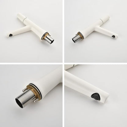 BiaoTeng Bathroom Faucet 1 Hole Single Handle Hot and Cold Brass Faucet for Bathroom Sink One Hole Milky White