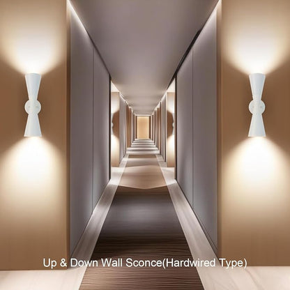 Modern Indoor Wall Sconces Set of 2, Up and Down White Wall Sconces, Mid Century Indoor Wall Light Fixture, Hardwired Wall Mounted Lamp for Living Room, Bathroom, Bedroom, Hallway, 18inches