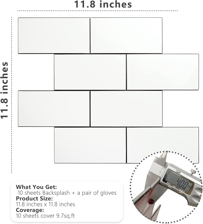 STICKGOO Peel and Stick Backsplash on Subway Tile, Glossy White | PVC, Self Adhesive Thick Kitchen Backsplash, Waterproof, Traceless Peel, Ideal for Vanities, Bathrooms