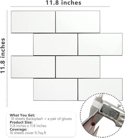 STICKGOO Peel and Stick Backsplash on Subway Tile, Glossy White | PVC, Self Adhesive Thick Kitchen Backsplash, Waterproof, Traceless Peel, Ideal for Vanities, Bathrooms