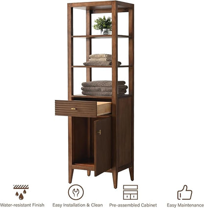 HOMEBEYOND Bathroom Vanity with Storage Cabinet & Shelves, Free-Standing Vanity with Soft-Closing Doors, Golden Brushed Handware, Walnut