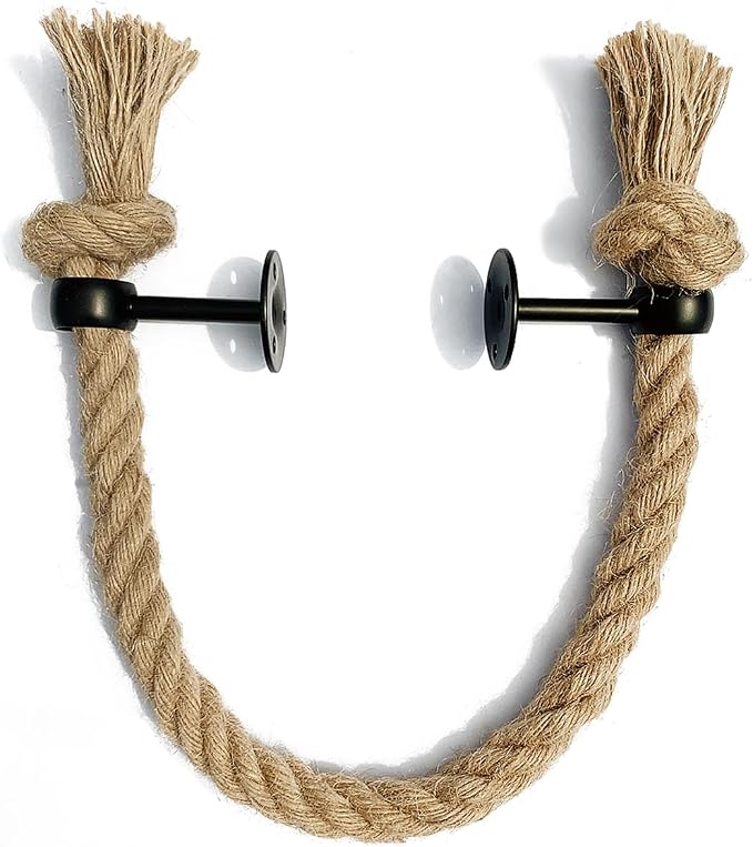 18'' Nautical Rope Towel Bar Black Coastal Towel Rack Unique Knot for Nautical Bathroom Decor Wall Mounted Bathroom Accessories Towel Holder