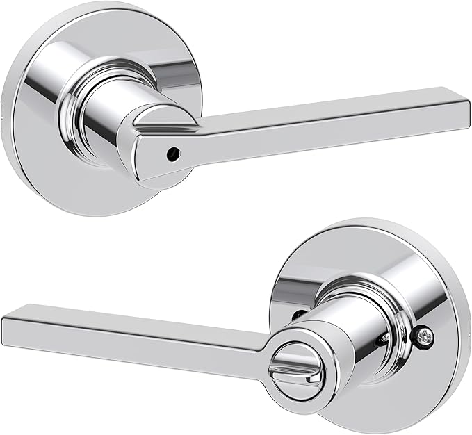 Kwikset Casey Interior Privacy Round Door Handle with Lock, Door Lever for Bathroom and Bedroom, Polished Chrome Reversible Keyless Turn Lock