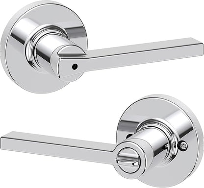 Kwikset Casey Interior Privacy Round Door Handle with Lock, Door Lever for Bathroom and Bedroom, Polished Chrome Reversible Keyless Turn Lock