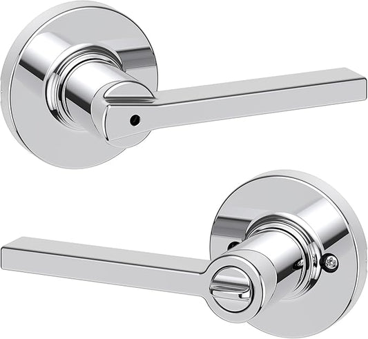 Kwikset Casey Interior Privacy Round Door Handle with Lock, Door Lever for Bathroom and Bedroom, Polished Chrome Reversible Keyless Turn Lock
