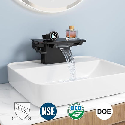 Bathroom Faucet with Storage Platform 4", 2-Hole, Matte Black | Bathroom Faucet, NSF Certified 4 Inch 2 Handle Basin Faucet, Widerspread Bathroom Sink Faucet