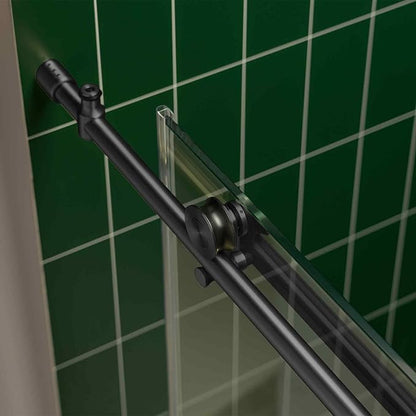 Woodbridge 56-60" W x 80" H Frameless Single Sliding Shower Door with Tempered Glass & Explosion Proof Film in Matte Black Finish