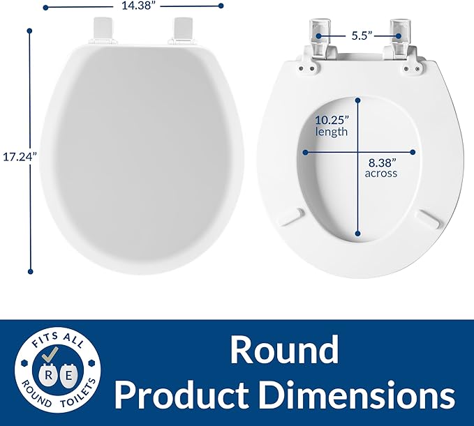 Mayfair Cameron Sky Blue Toilet Seat, Non Slip Heavy Duty Wood, Easy Clean, Made in USA, Round (Pack of 2)
