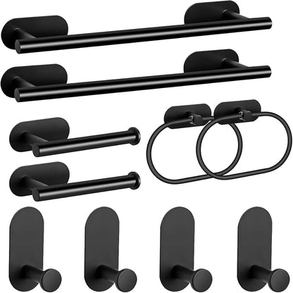 Bathroom Hardware Set, 16" Bathroom Towel Holder with Toilet Paper Holder, Towel Ring, Towel Hook, Bathroom Accessories for Kitchens, Laundry Rooms (10, Black)