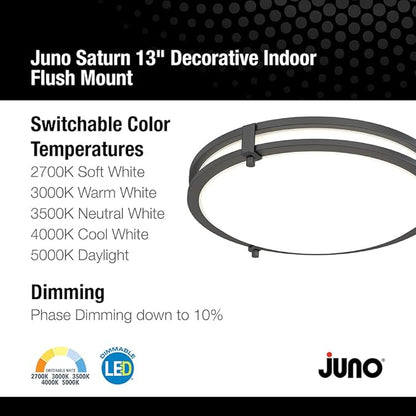 Juno Saturn Flush Mount Ceiling Light with Switchable Color Temperature (2700K-5000K), 13-Inch, Matte Black