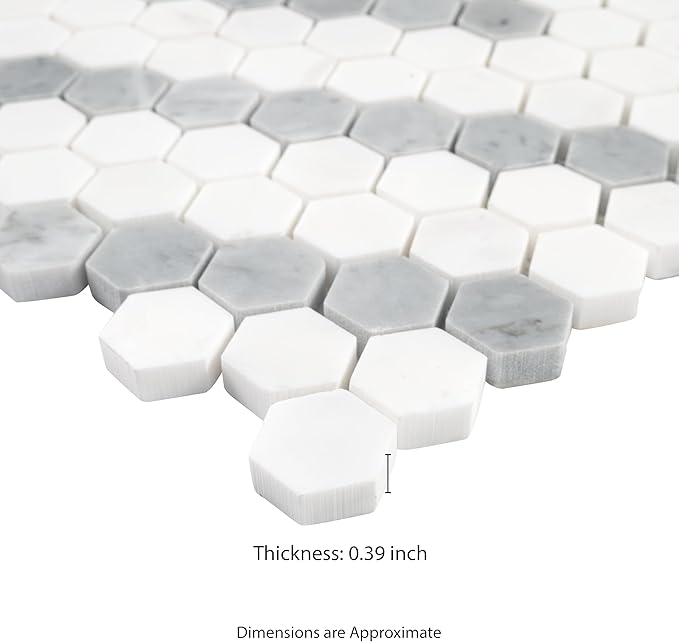 MSI Bianco Dolomite Sazi 11 in. x 14 in. Polished Marble Hexagon Wall Tile and Floor Tile for Kitchen Backsplash, Wall Tile for Bathroom, Shower Wall Tile, Mesh Mounted Mosaic Tile