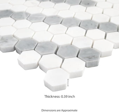 MSI Bianco Dolomite Sazi 11 in. x 14 in. Polished Marble Hexagon Wall Tile and Floor Tile for Kitchen Backsplash, Wall Tile for Bathroom, Shower Wall Tile, Mesh Mounted Mosaic Tile