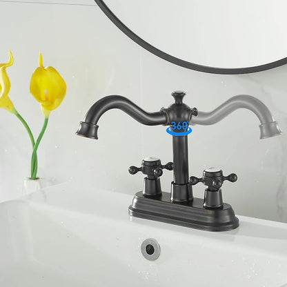 Bathroom Faucet Oil Rubbed Bronze 2 Handles 4 Inches Centerset Bathroom Vanity with Drain Assembly and Supply Hose Lavatory Faucet