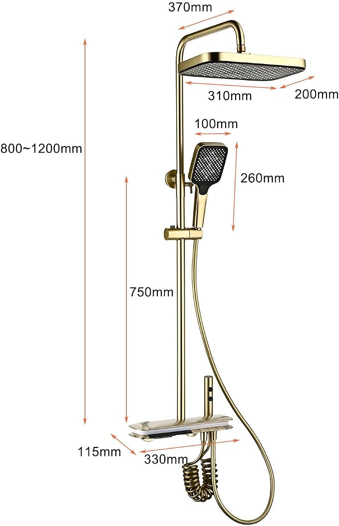 BEITH Thermostatic Shower System, 4 Piano Keys UFO Shower Faucet Set, 31x20cm Square Shower Set, Digital Display, 360° LED Ambient Light, Hydroelectric Power, with Bathtub Faucet (Brushed Gold)