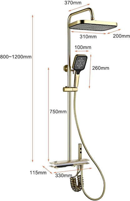 BEITH Thermostatic Shower System, 4 Piano Keys UFO Shower Faucet Set, 31x20cm Square Shower Set, Digital Display, 360° LED Ambient Light, Hydroelectric Power, with Bathtub Faucet (Brushed Gold)