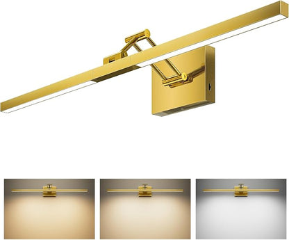 VONLUCE 30" Modern LED Bathroom Vanity Light, Brushed Gold | 3CCT, Flicker-free, 360° Rotatable Head & Swing Arm, IP44 waterproof Bathroom Light Fixture Over Mirror for Bathroom, Picture