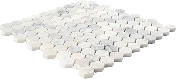 MSI Arabescato Carrara Honed Marble Tile for Kitchen Backsplash, Wall Tile for Bathroom, Accent Wall Tile, and Shower Wall Tile, 11.1 in. X 11.5 in. Mesh-Mounted Mosaic Tile, (8.9 sq. ft.)