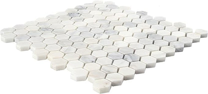 MSI Arabescato Carrara Honed Marble Tile for Kitchen Backsplash, Wall Tile for Bathroom, Accent Wall Tile, and Shower Wall Tile, 11.1 in. X 11.5 in. Mesh-Mounted Mosaic Tile, (8.9 sq. ft.)