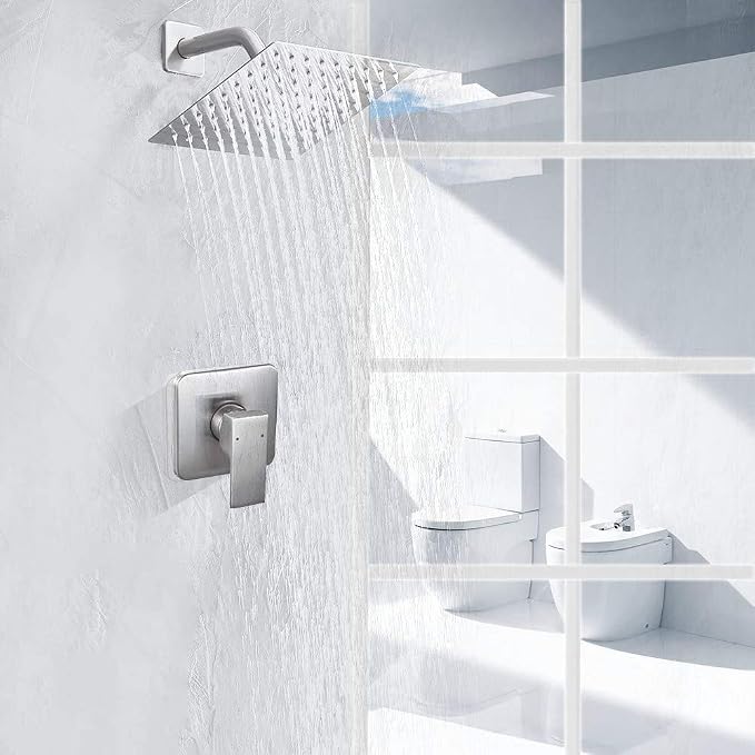 Shower Faucet Brushed Nickel Rain Shower Head Shower Faucets Sets Complete Bathroom Rainfall Shower System, Single Function Shower Trim Kit with Rough-in Valve