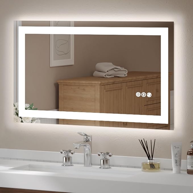 40x24 Inch LED Bathroom Mirror for Over Sink | Tempered Glass - Frameless Backlit Lighted Mirror for Bathroom Vanity with Anti-Fog, 3 Colors Dimmable, Memory Function