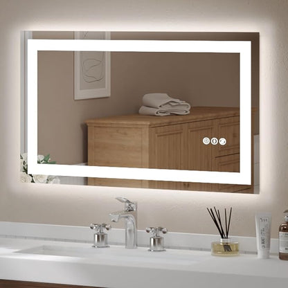 40x24 Inch LED Bathroom Mirror for Over Sink | Tempered Glass - Frameless Backlit Lighted Mirror for Bathroom Vanity with Anti-Fog, 3 Colors Dimmable, Memory Function