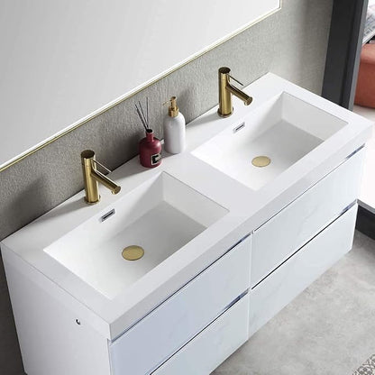 Blossom 48 inch LED Lighted Bathroom Vanity with Acrylic Sink | Wall Mounted Vanity with Dimmable LED Lights | Modern Floating Design for Bathrooms | 48" w/Acrylic Sink, Calacatta White