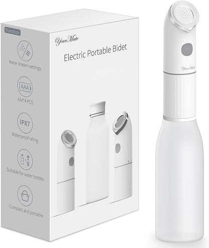 YourMate Electric Portable Bidet for Travel & Daily Hygiene, 2 Modes Spray, High Pressure Handheld, 350ML Tank, IPX7 Waterproof, AAA Battery Operated w/ Bottle Adapter