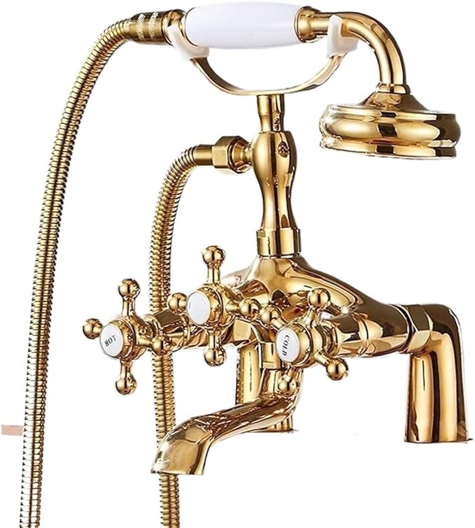 Faucet Brass Bath Set with Double Handle 2 Function Hand Shower Rotating Faucet Hot Cold Water Mixing(Black Gold-1) Faucet