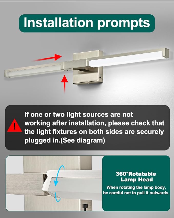 Modern Bathroom Light Fixtures Over Mirror, 32 Inch Brushed Nickel Vanity Light Bar for Bathroom, 16W 5CCT Diammable Wall Light - 2Pack