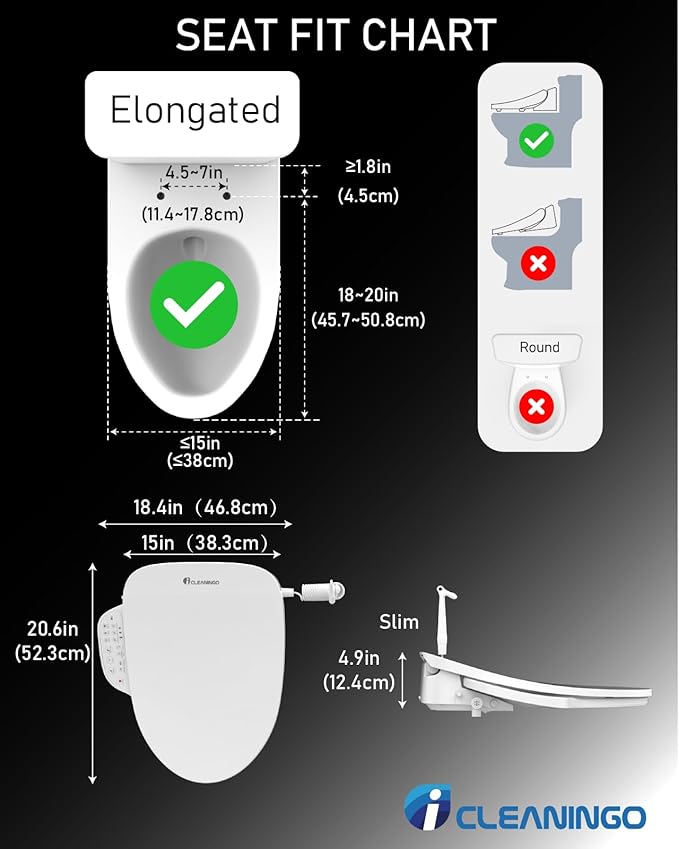 DC01 Pro iCleaningo Electric Bidet Toilet Seat, Auto Open Seat & Lid, 360° Handheld Spray,Warm Water Wash, Fast Dry Air Dryer, Heated Seat, Remote & Side Control, Night Light, Elongated