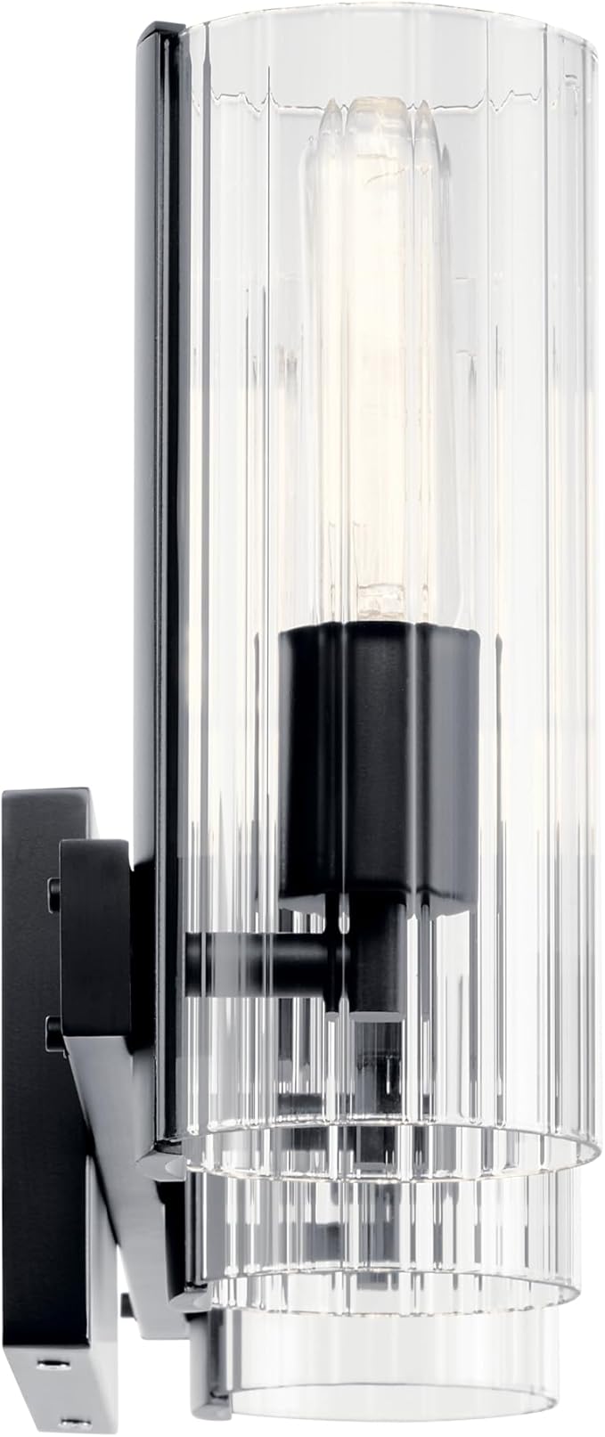 Kichler Jemsa 3 Light Vanity, Modern Light with Clear Fluted Glass in Black for Bathroom or Powder Room (9.75" x 22.75"), 55168BK