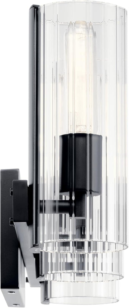 Kichler Jemsa 3 Light Vanity, Modern Light with Clear Fluted Glass in Black for Bathroom or Powder Room (9.75" x 22.75"), 55168BK