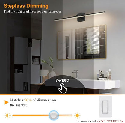 LED Bathroom Vanity Light, Modern Bathroom Light Fixture Over Mirror (3000K/4000K/6000K, Dimmable), Vanity Light Bar with Angle Adjustable, 32 Inch, Black
