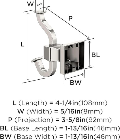 Amerock BH36020PN | Polished Nickel Single Robe Hook | 4-1/4 in. (108 mm) Length Towel Holder | Mulholland | Towel Hook for Bathroom | Bathroom Hardware | Bath Accessories