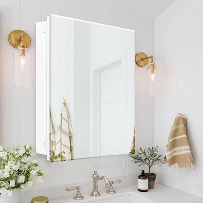 Medicine Cabinet with Beveled Mirror, 28x28 inch Square Mirror Cabinet, Recessed or Wall Mount, Bathroom Cabinet with Removable Shelves, Storage Suitable for Bathroom Bedroom