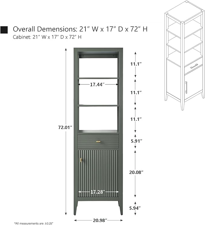 HOMEBEYOND Bathroom Vanity with Storage Cabinet & Shelves, Free-Standing Vanity with Soft-Closing Doors, Golden Brushed Handware, Vintage Green