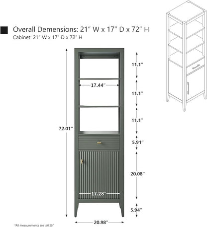 HOMEBEYOND Bathroom Vanity with Storage Cabinet & Shelves, Free-Standing Vanity with Soft-Closing Doors, Golden Brushed Handware, Vintage Green