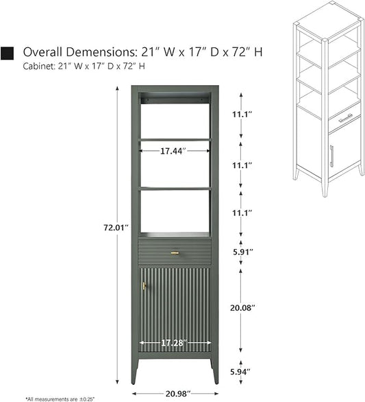 HOMEBEYOND Bathroom Vanity with Storage Cabinet & Shelves, Free-Standing Vanity with Soft-Closing Doors, Golden Brushed Handware, Vintage Green