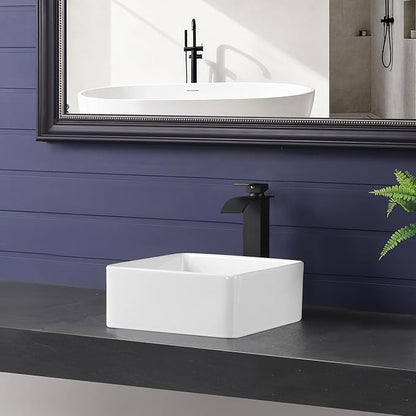 Vessel Sink 13"x13" Rectangular Bathroom Sink Modern White Porcelain Ceramic Above Counter Drop-in Vanity Sink for Bathrooms Art Basin