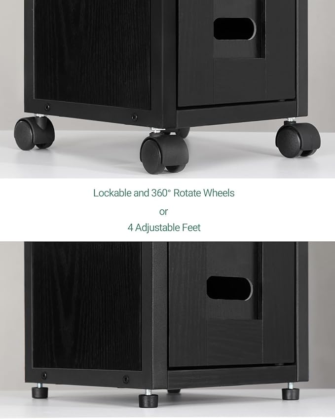 Bathroom Storage Cabinet - Toilet Paper Storage Cabinet, Small Toilet Paper Holder with 4 Wheels, Bathroom Organizer with Adjustable Shelf, for Small Spaces, Black BC04604X