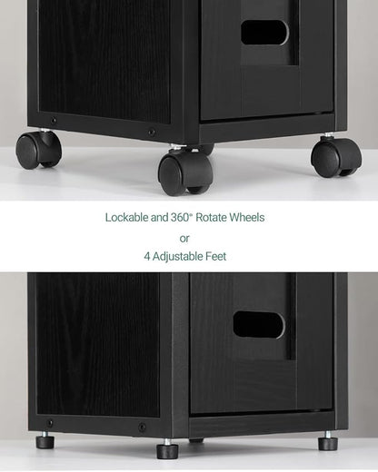 Bathroom Storage Cabinet - Toilet Paper Storage Cabinet, Small Toilet Paper Holder with 4 Wheels, Bathroom Organizer with Adjustable Shelf, for Small Spaces, Black BC04604X