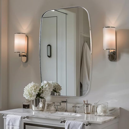 Oval Mirror for Bathroom, 20x30 Polished Chrome Oblong Bathroom Mirror for Vanity with Stainless Steel Metal Frame, Modern Anti Rust Wall Mounted
