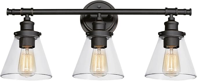 GLOBE Electric 51411 Parker 3-Light Bathroom Light Fixtures, Oil Rubbed Bronze Bathroom Vanity Light, Farmhouse Bathroom Lights Over Mirror with Clear Glass Shades, Bulb Not Included