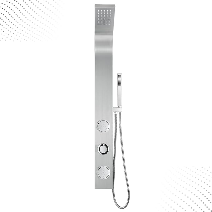 Blue Ocean 48" Stainless Steel SPS88213B Shower Panel Tower Column with Rainfall Shower Head and Handheld Shower (with hot/cold vavle) (Compact)