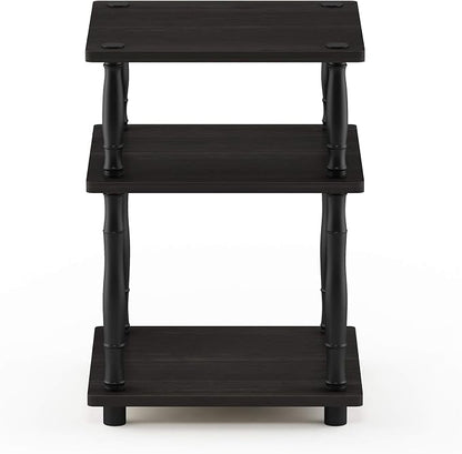 Furinno Turn-N-Tube Toolless 3-Tier Night Stand, Square Nightstand, Open Shelf Side Table, End Table, for Living Room, Bedroom, Espresso