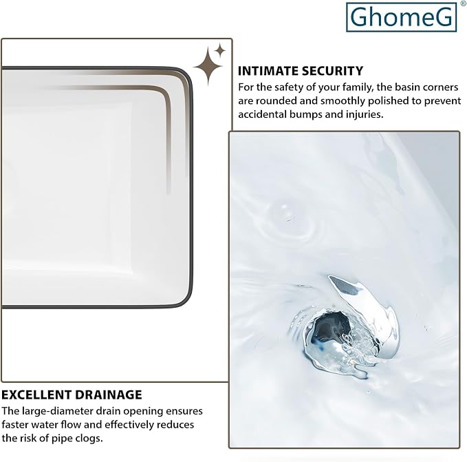 Bathroom Vessel Sink Ceramic Art Basin Above Counter White and Black | 24x13.58 Inch Rectangular Bathroom Sink Porcelain Vessel Vanity Sink