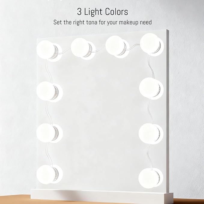 LED Vanity Lights for Mirror Hollywood Style USB Fill Light Adjustable Color and Brightness Mirrors Lights Stick on Makeup Table,Bathroom,Dressing Room (No Mirror Include) (10 Bulbs)