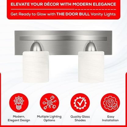 4-Light Bathroom Vanity Bar Light Fixture - Brushed Nickel | Modern Frosted glass shades with E26 socket. Matte Wall sconce lighting perfect over mirror, kitchen, hallway, or entryway