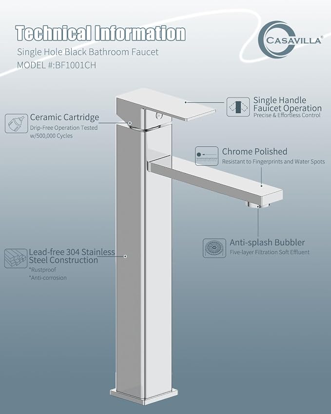 Bathroom Sink Faucet, Single Handle Bathroom Faucets with Pop-up Drain and 2 Supply Hoses, Chrome Single Hole Tall Barrel Vanity Faucet, 304 Stainless Steel